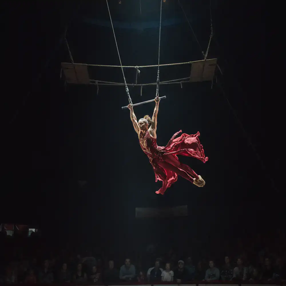 Acróbata de circo en el aire