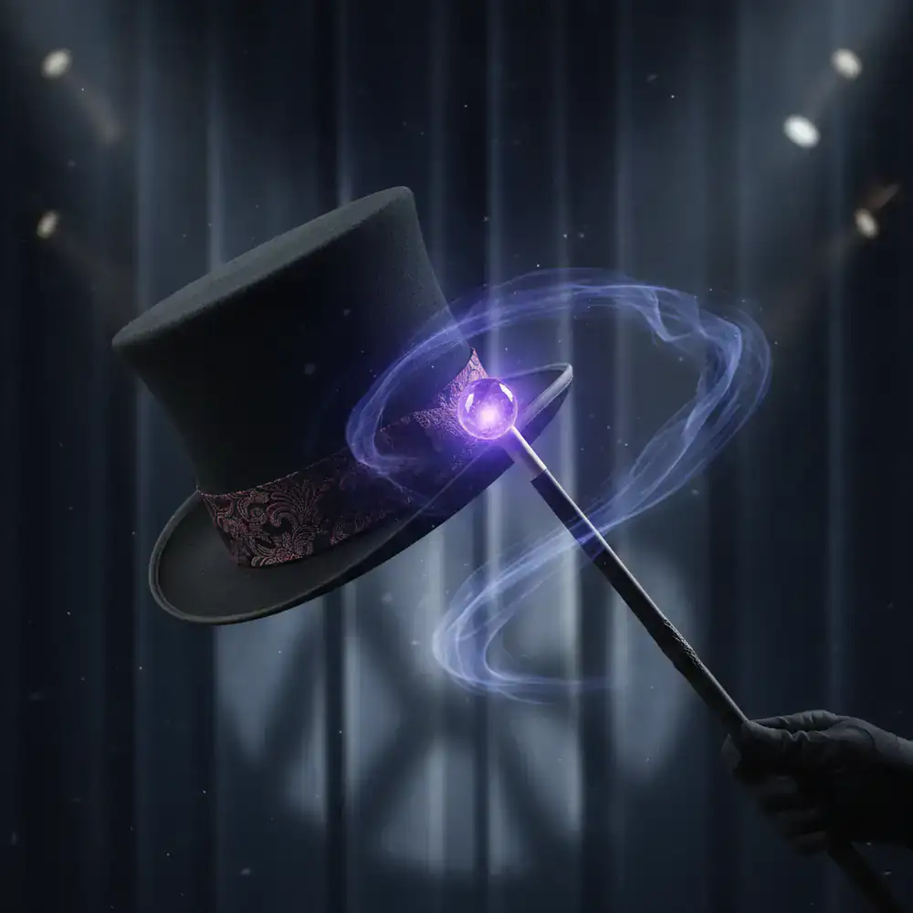 Sombrero de copa y varita mágica