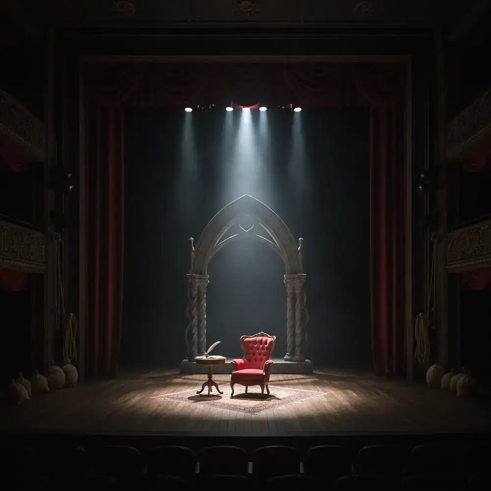 Escenario de teatro iluminado listo para un espectáculo